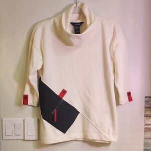 Ali Miles Cream and Black Sweatshirt with Red Accents